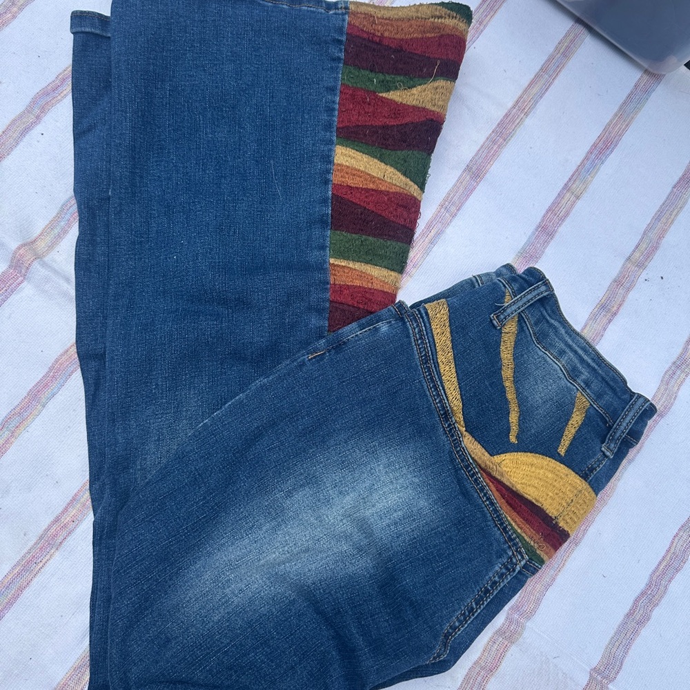 Blue Jeans With Multicolor Patchwork - image 1